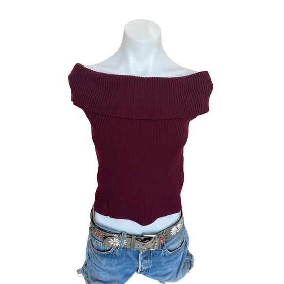 Tanya Taylor Burgundy Off the Shoulder  Knit Top SMALL Merino Wool Designer $300 - Picture 8 of 11
